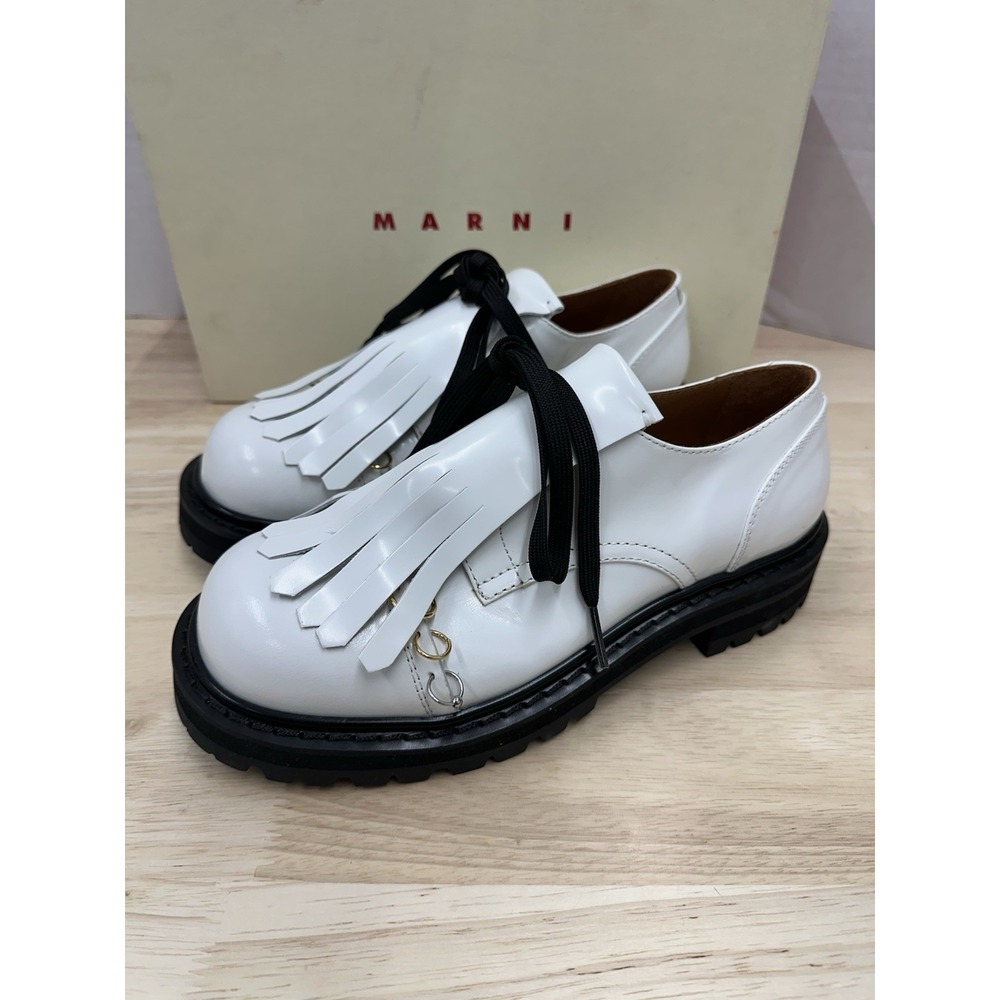 MARNI Size 39 Dada Leather Derby Shoes White Pierced - NEW